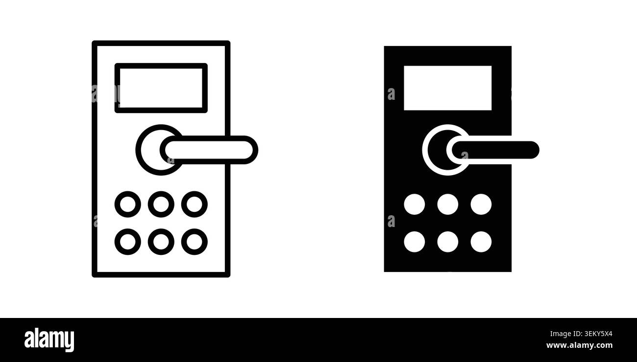 Smart lock icon solid, line, and editable vector set. Stock Vector
