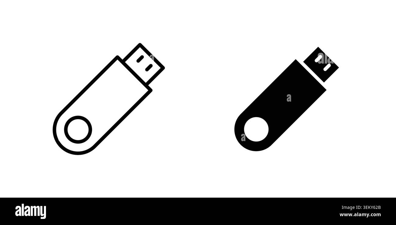 Usb icon solid, line, and editable vector set. Stock Vector