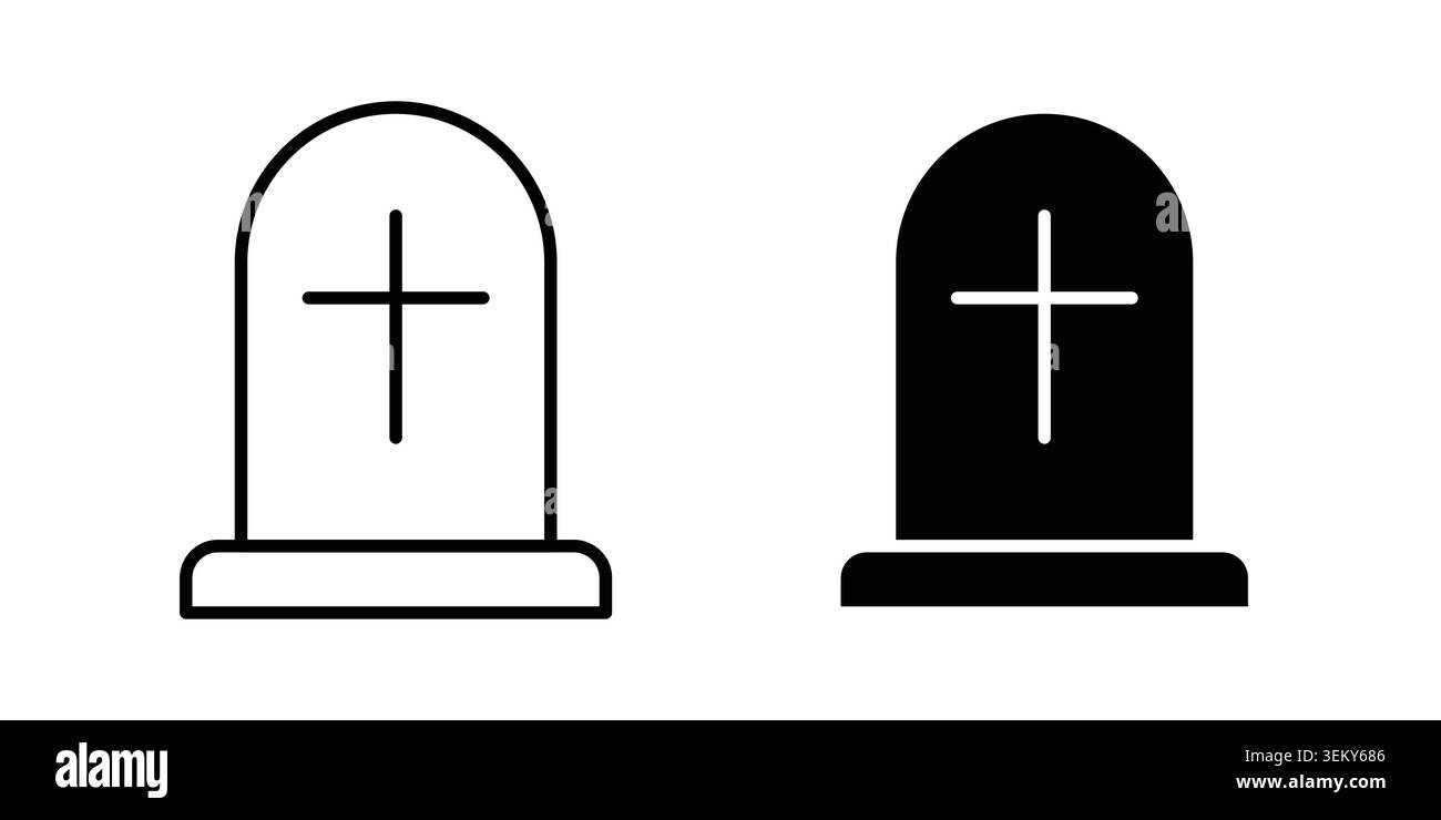 Tombstone icon solid, line, and editable vector set. Stock Vector