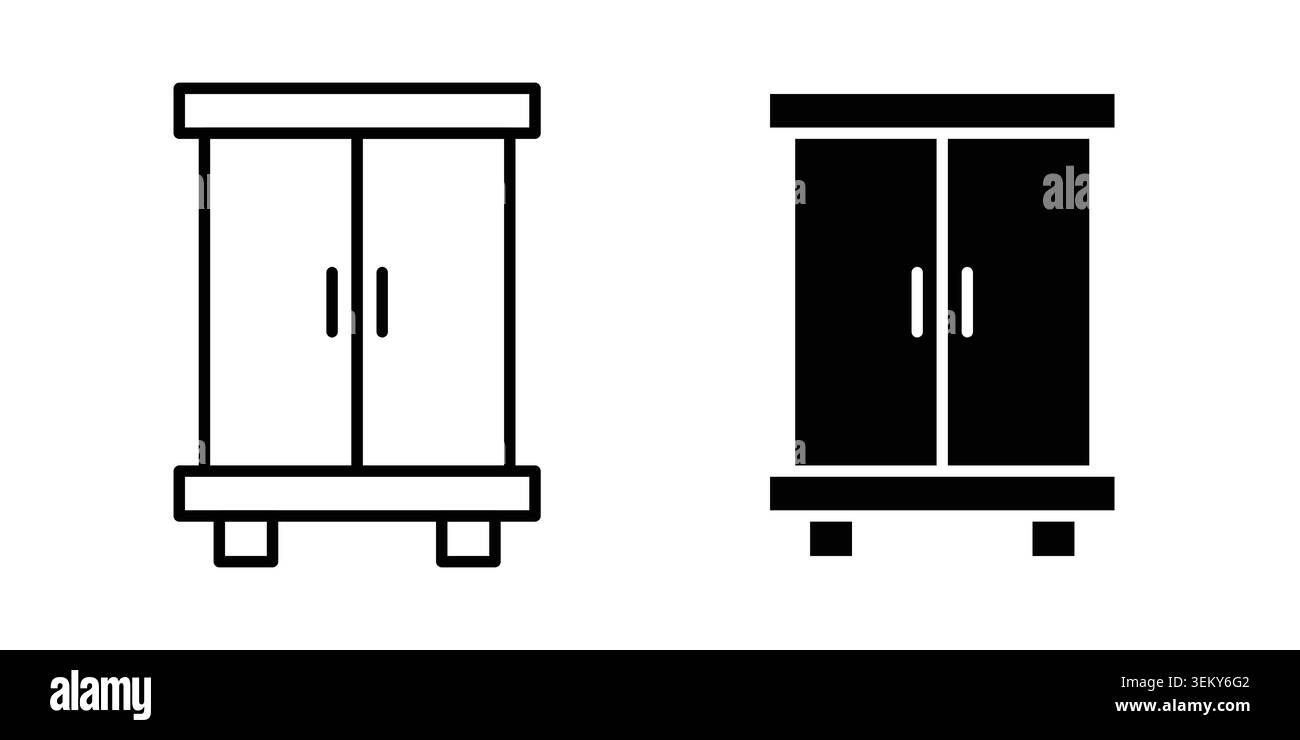 Cabinet icon solid, line, and editable vector set. Stock Vector