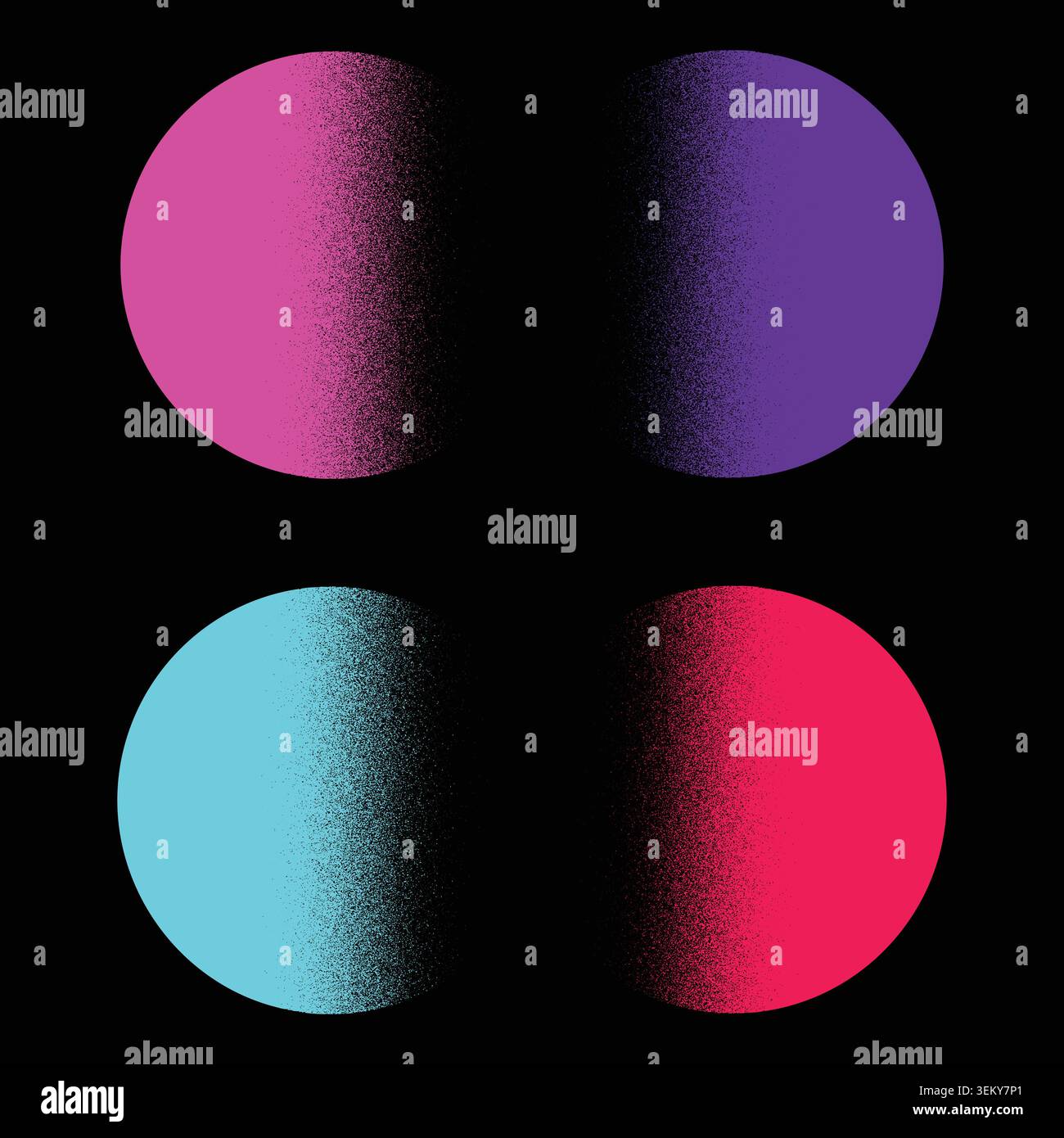 Abstract geometric circles with grainy noise gradient on black background Stock Vector