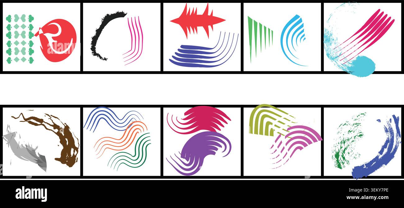 Abstract brush strokes and artistic elements set for creative design projects Stock Vector