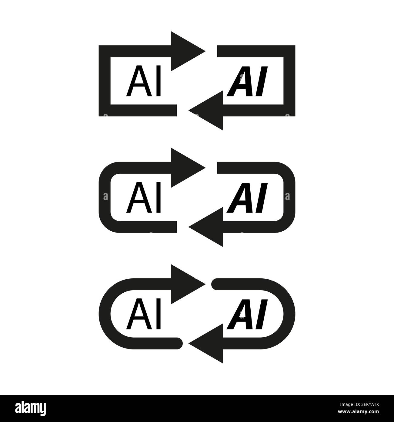 AI process loop and data exchange icon set vector. Graphic supports technology presentations and machine learning infographics. EPS 10. Stock Vector