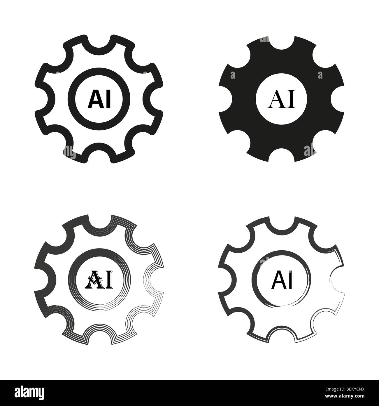 Artificial intelligence gear icon collection vector. Graphic supports machine learning UI and digital technology projects. EPS 10. Stock Vector