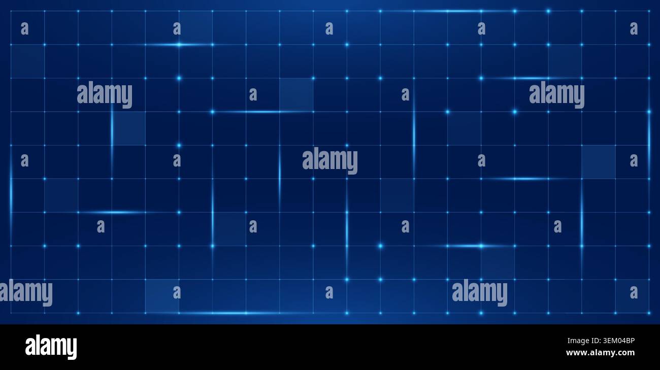 Futuristic HUD digital screen grid pattern. Blue sci fi tech radar blueprint background vector. Green cyber vr game UI dashboard data interface interactive layout. Stock Vector