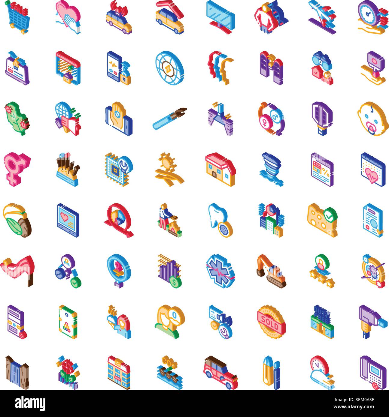 Isometric icons collection representing various concepts Stock Vector
