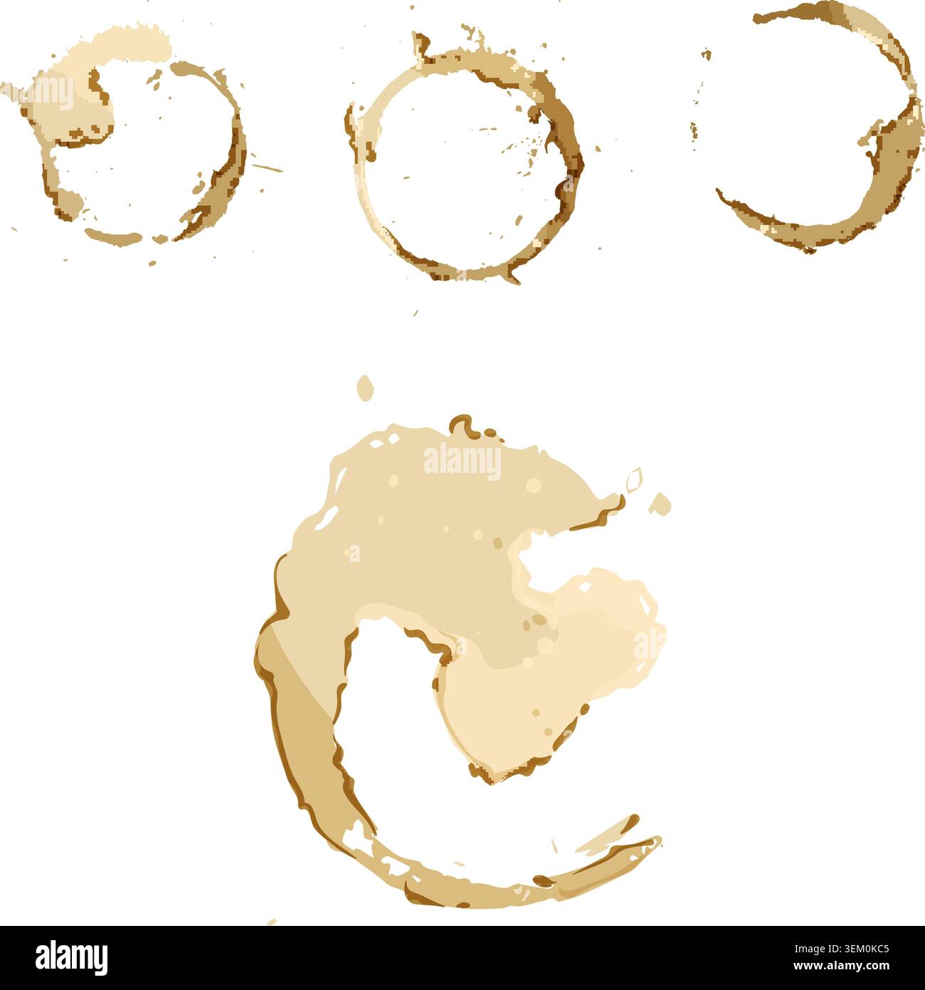Coffee stains creating grunge texture on white background Stock Vector