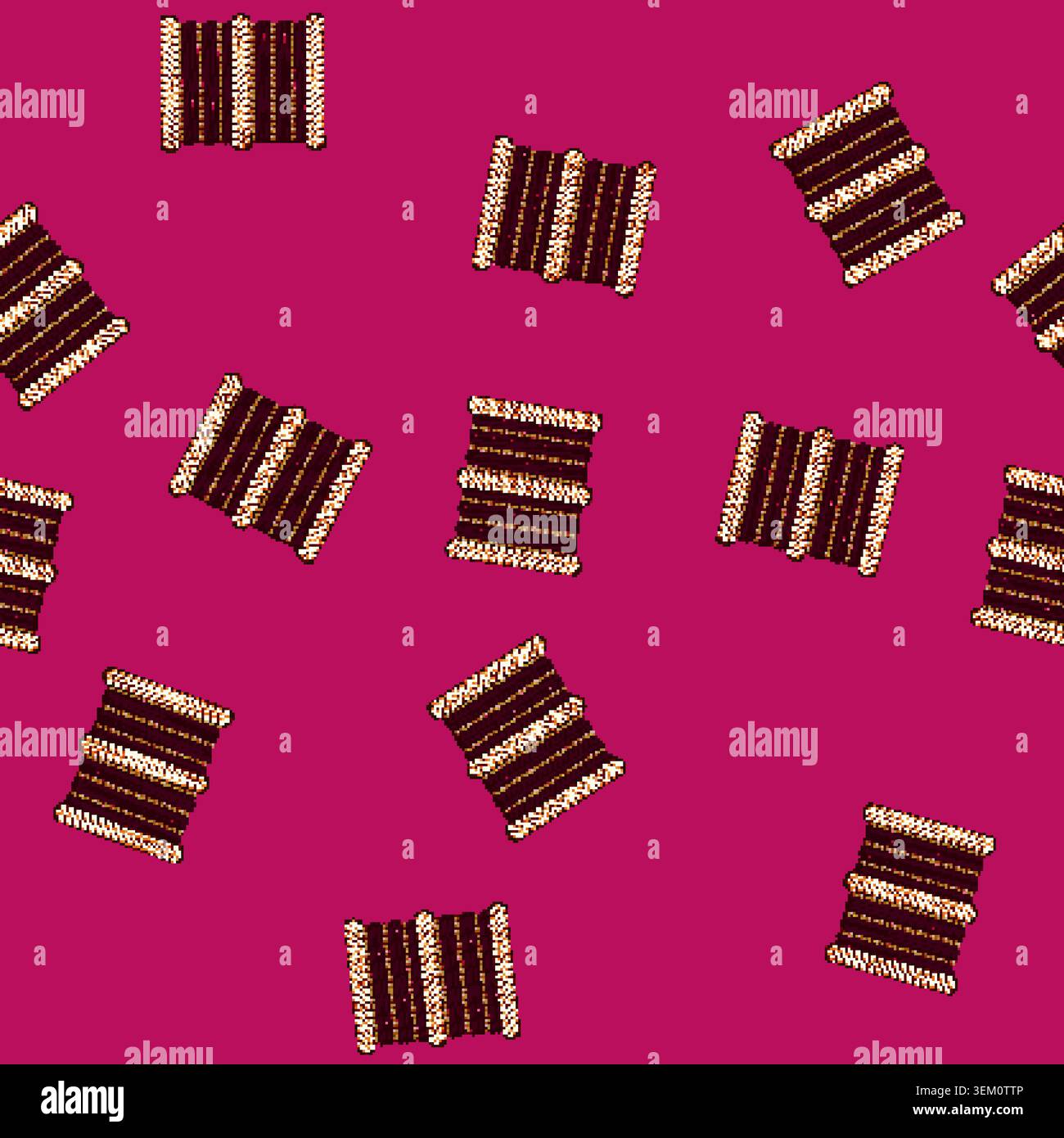 seamless pattern Indian churi bracelet featuring pink threads and golden beads Stock Vector