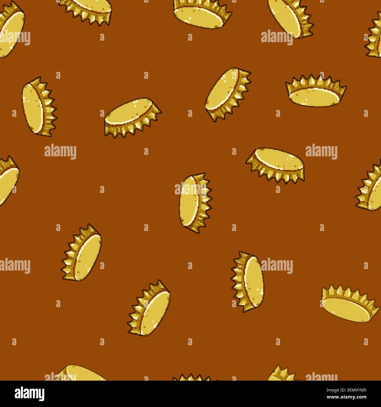 seamless pattern Golden bottle cap representing refreshment and beverage closure Stock Vector