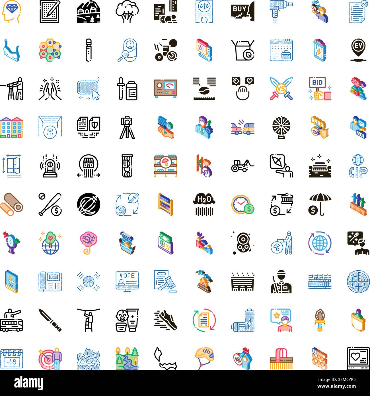 Diverse modern icon set illustrating various business concepts Stock Vector