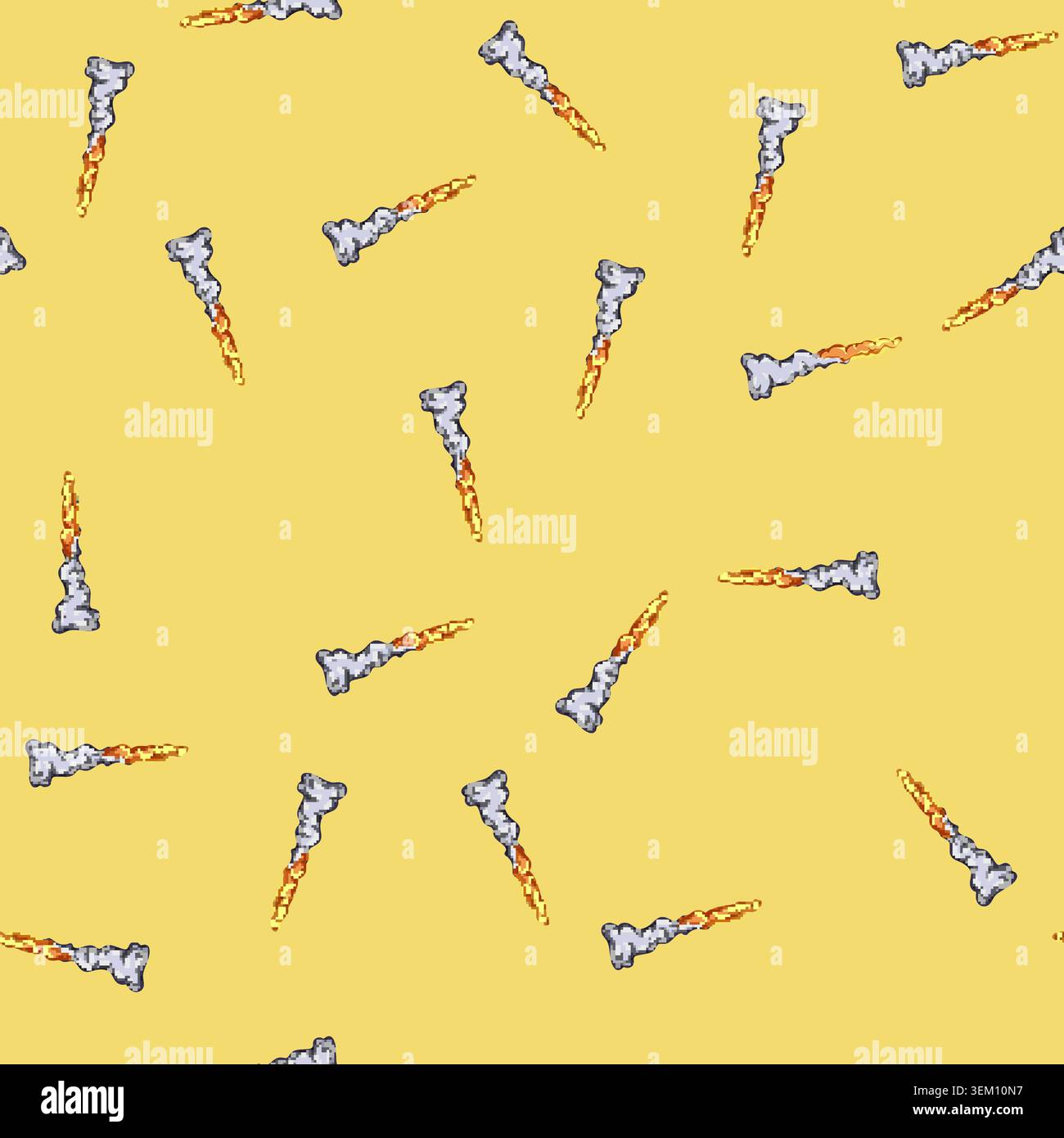 seamless pattern fire rocket launch smoke cartoon vector Stock Vector