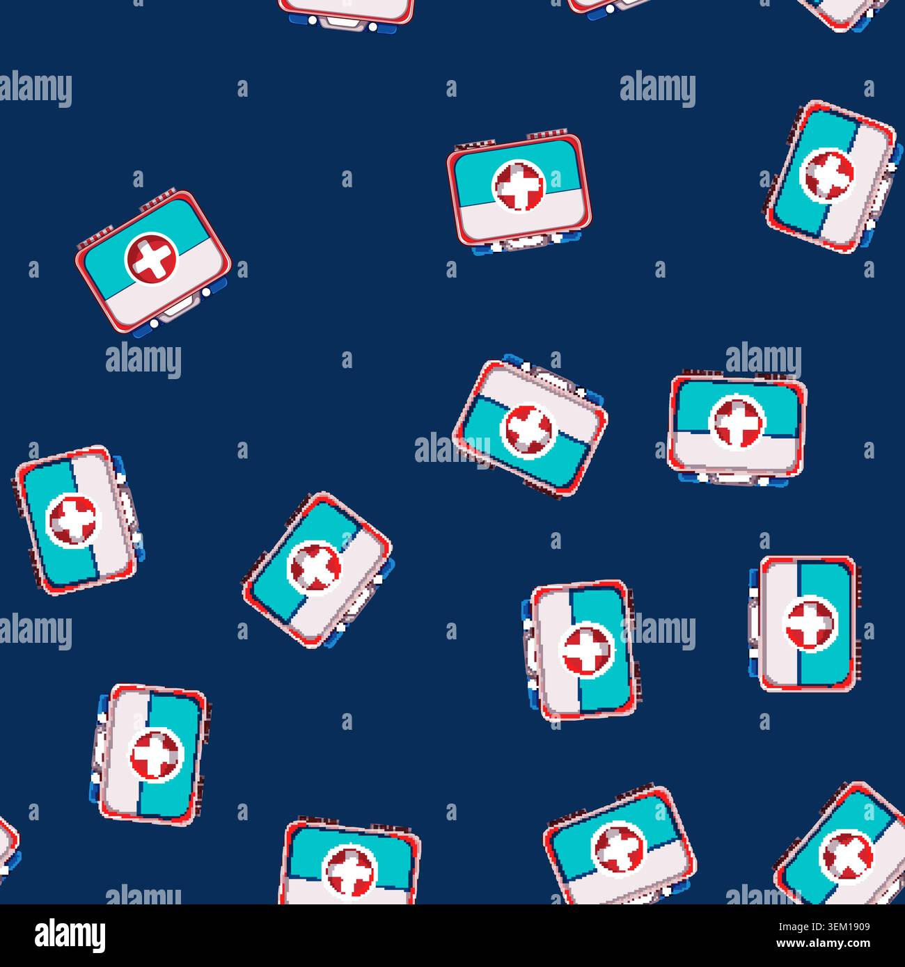 seamless pattern medicine first aid kit cartoon vector Stock Vector