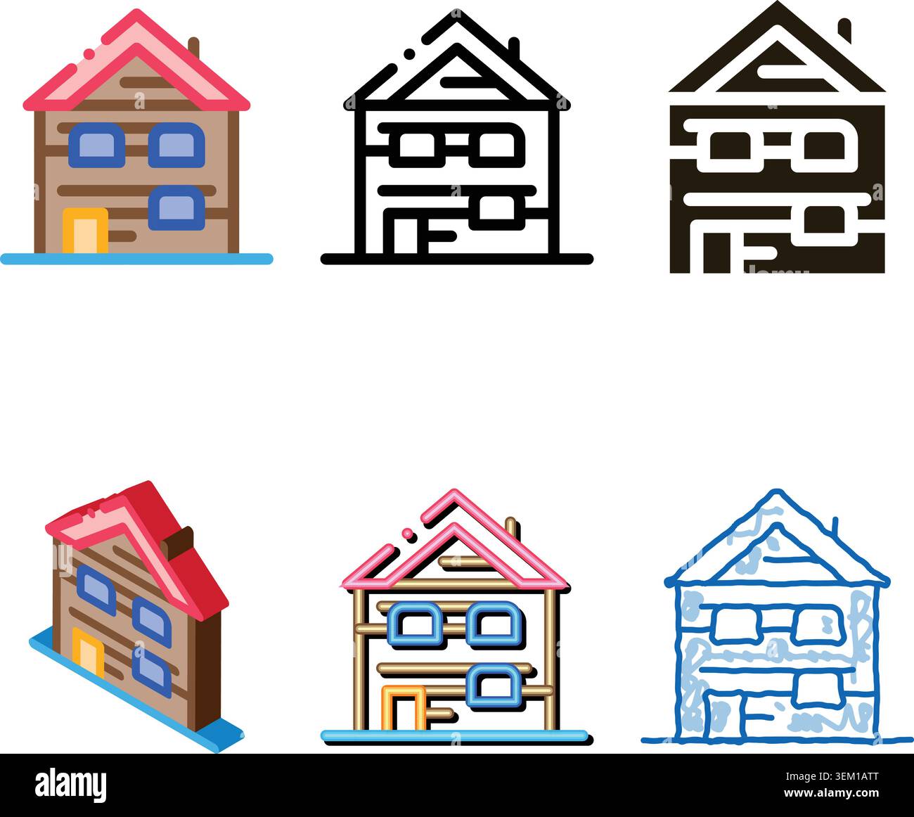 ski resort cabin variants building icon vector outline Stock Vector