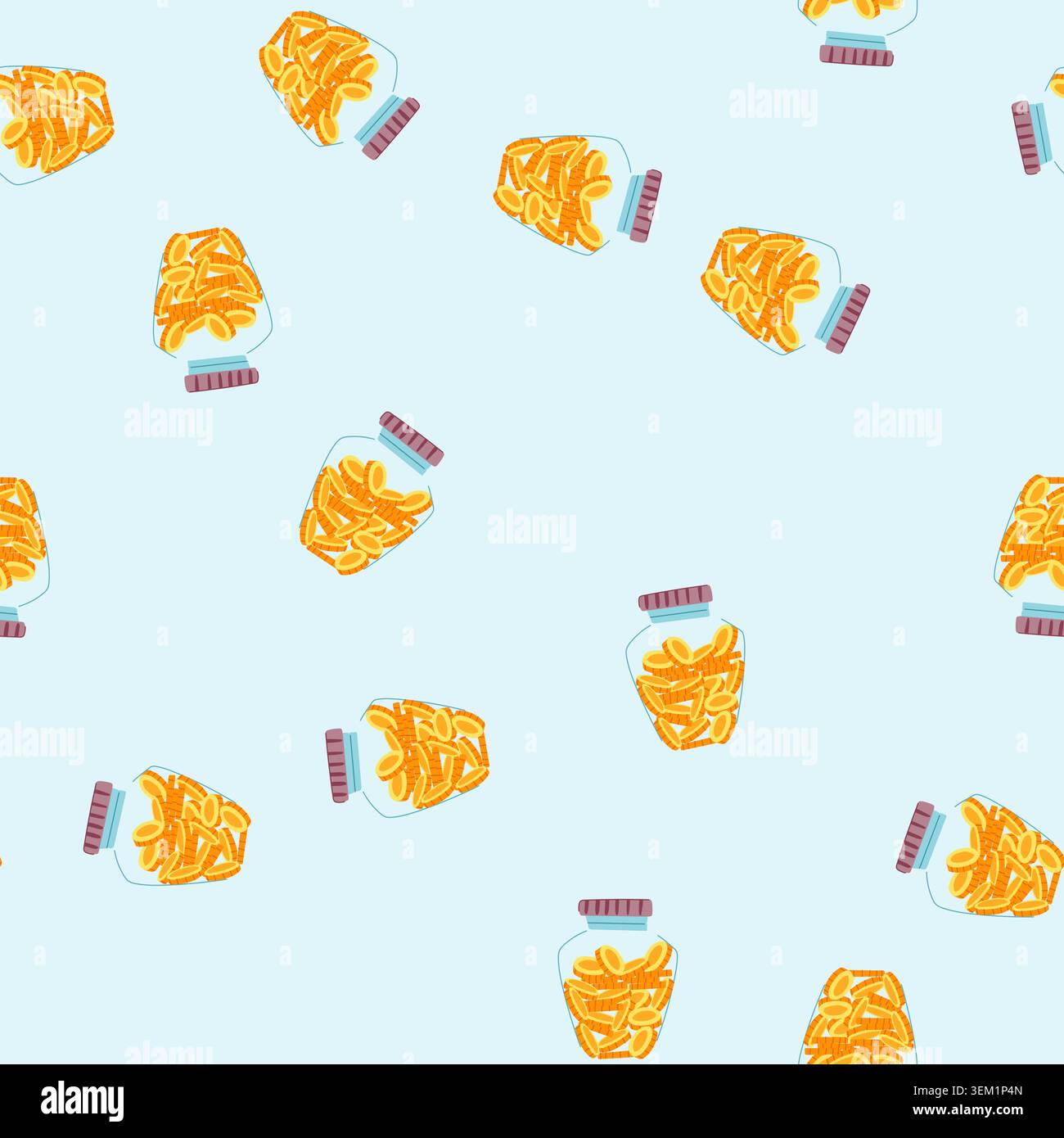 seamless pattern hand coin jar cartoon vector Stock Vector