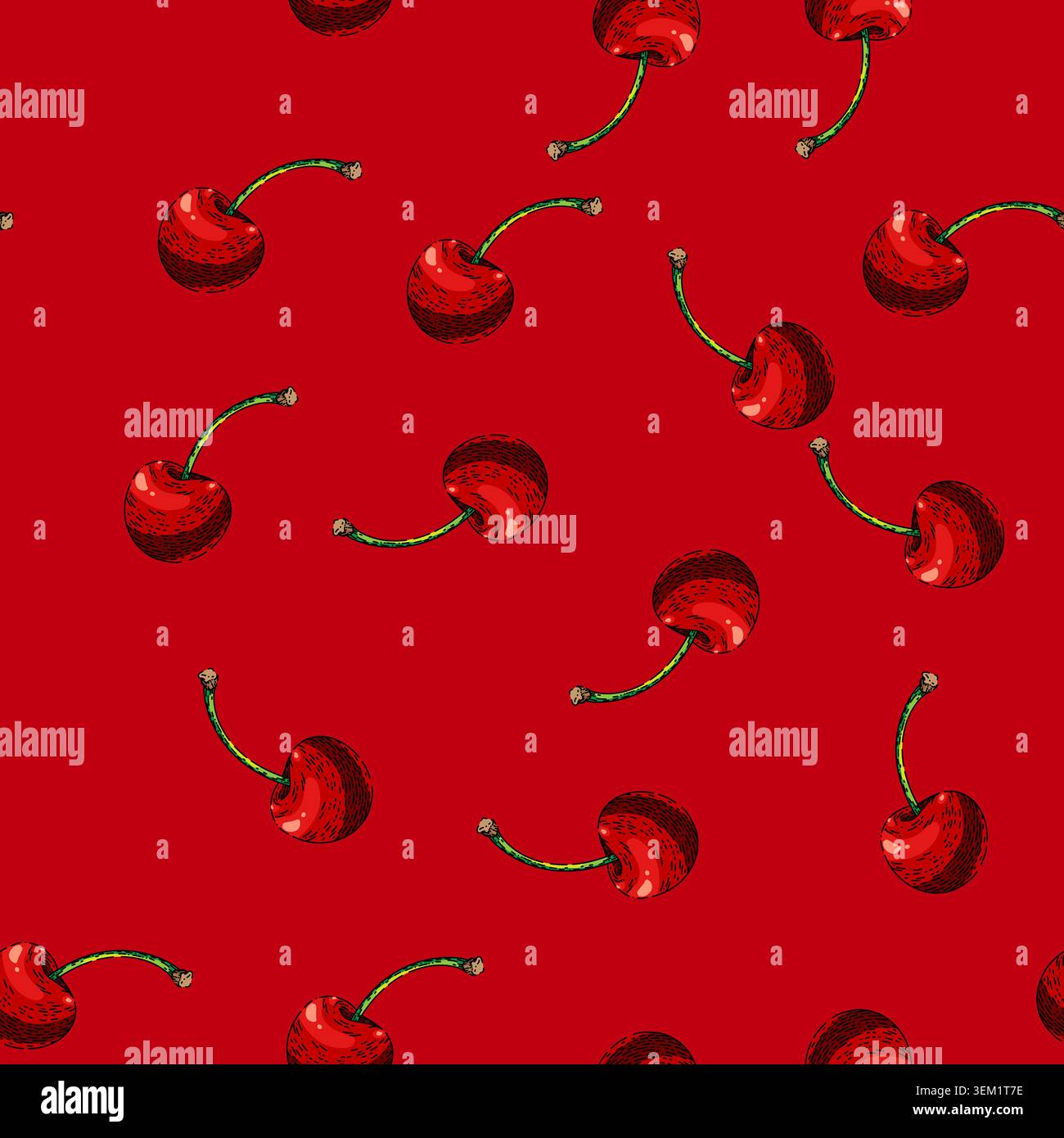 pattern cherry red sketch hand drawn Stock Vector