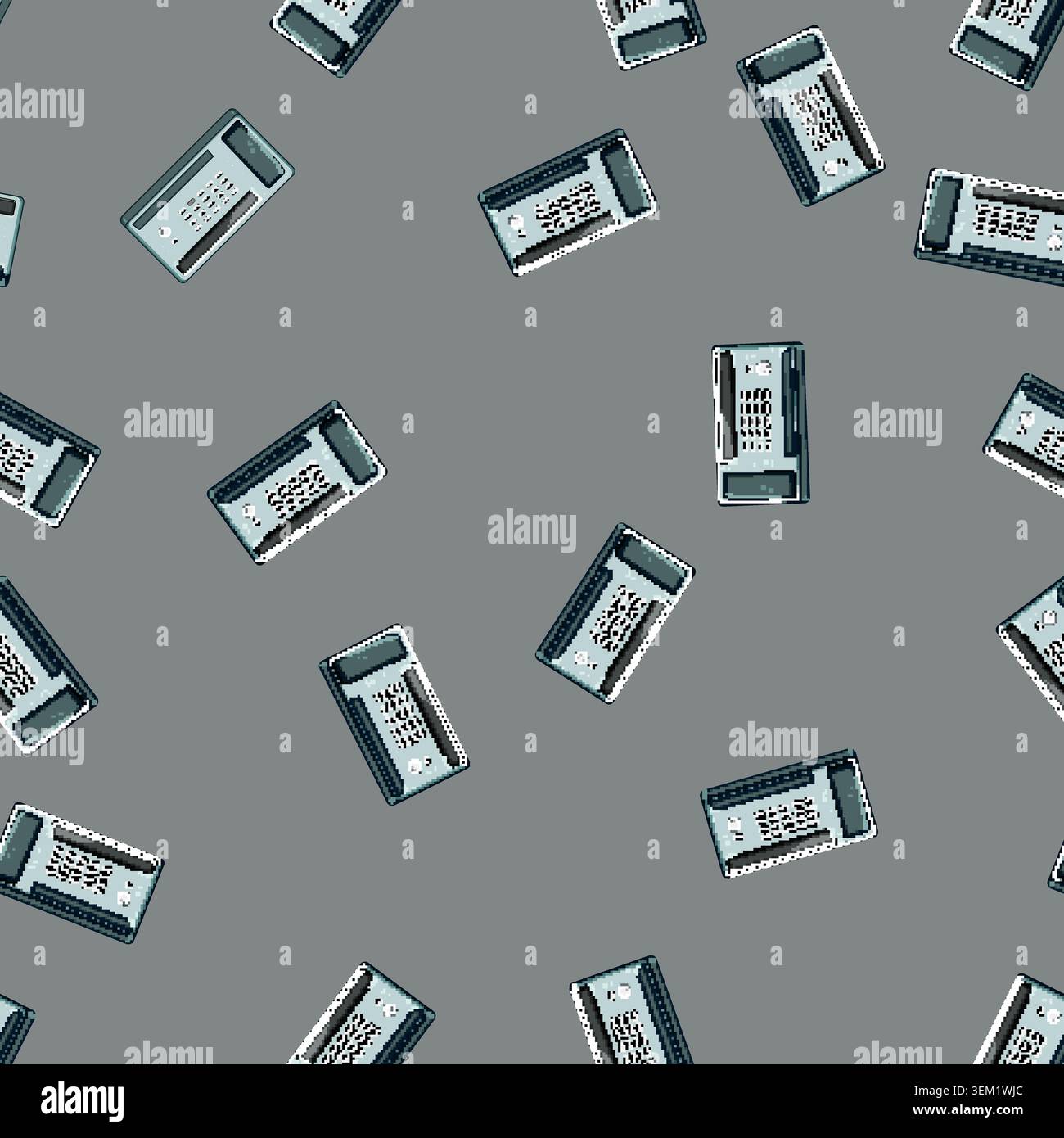 seamless pattern telephone fax machine cartoon vector Stock Vector