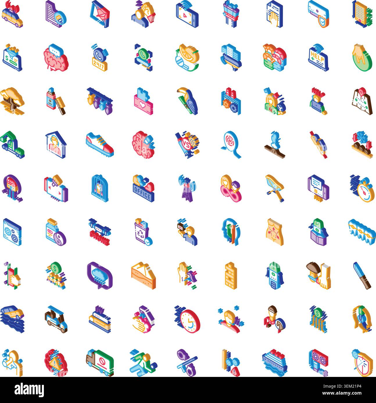 Isometric icons collection representing various services and concepts Stock Vector