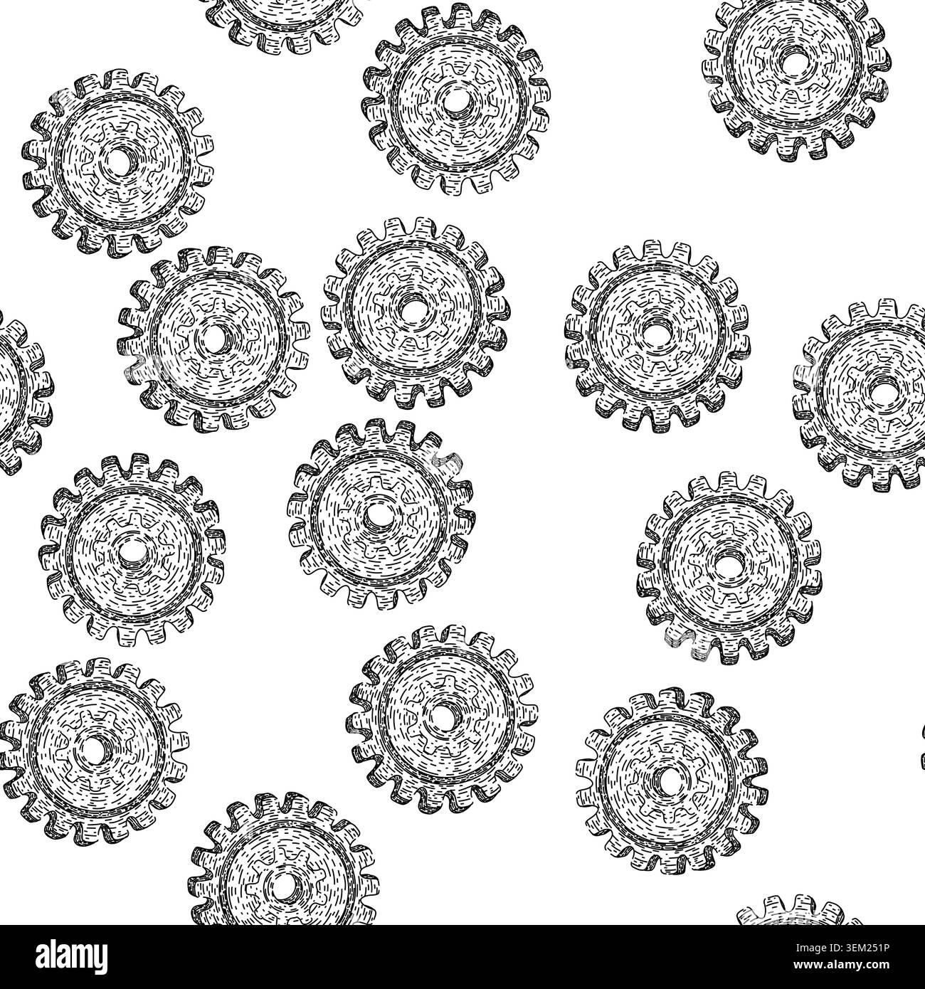 seamless pattern clockwork gears steampunk sketch hand drawn Stock Vector