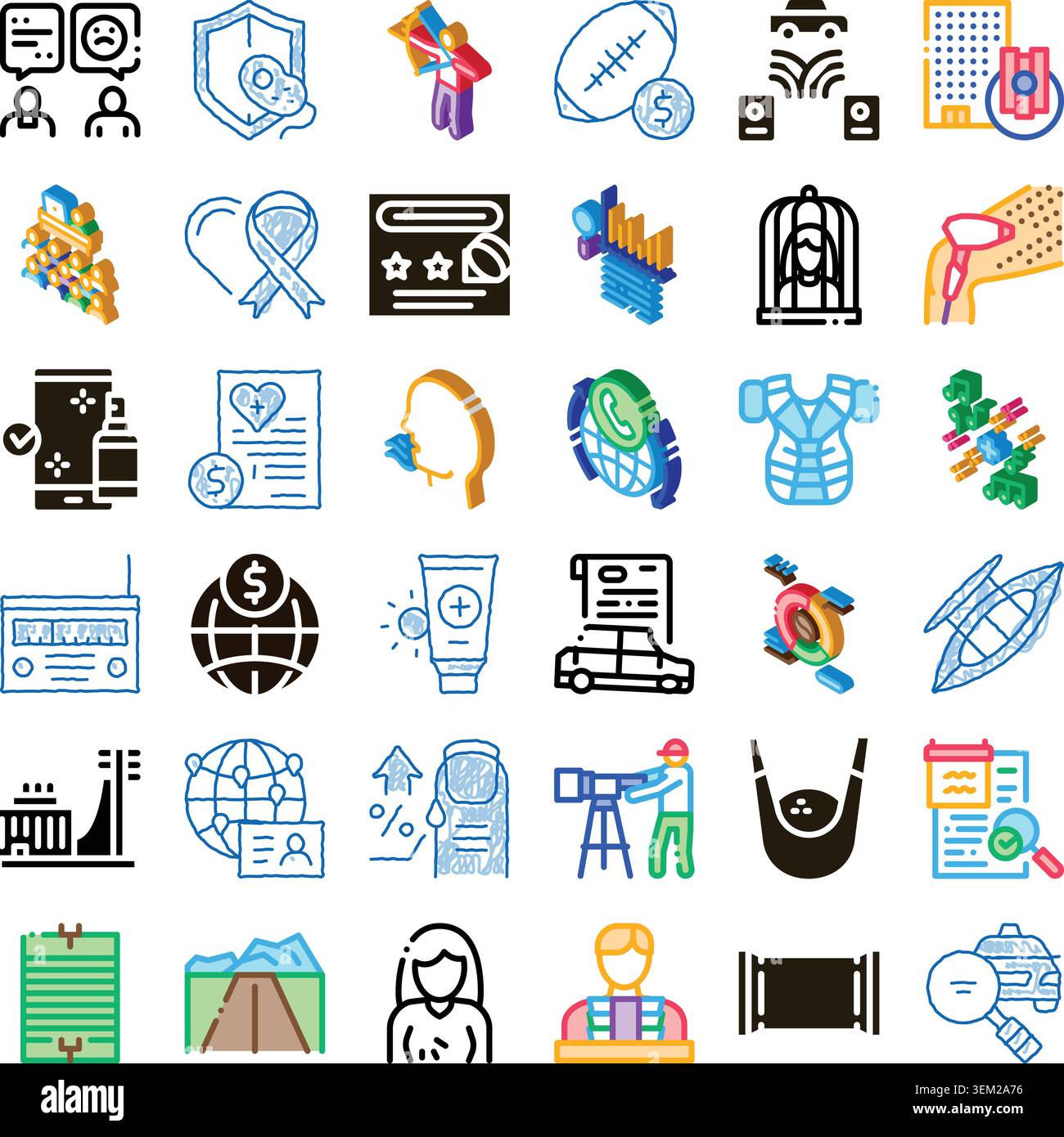 Collection of various icon designs depicting diverse concepts Stock Vector
