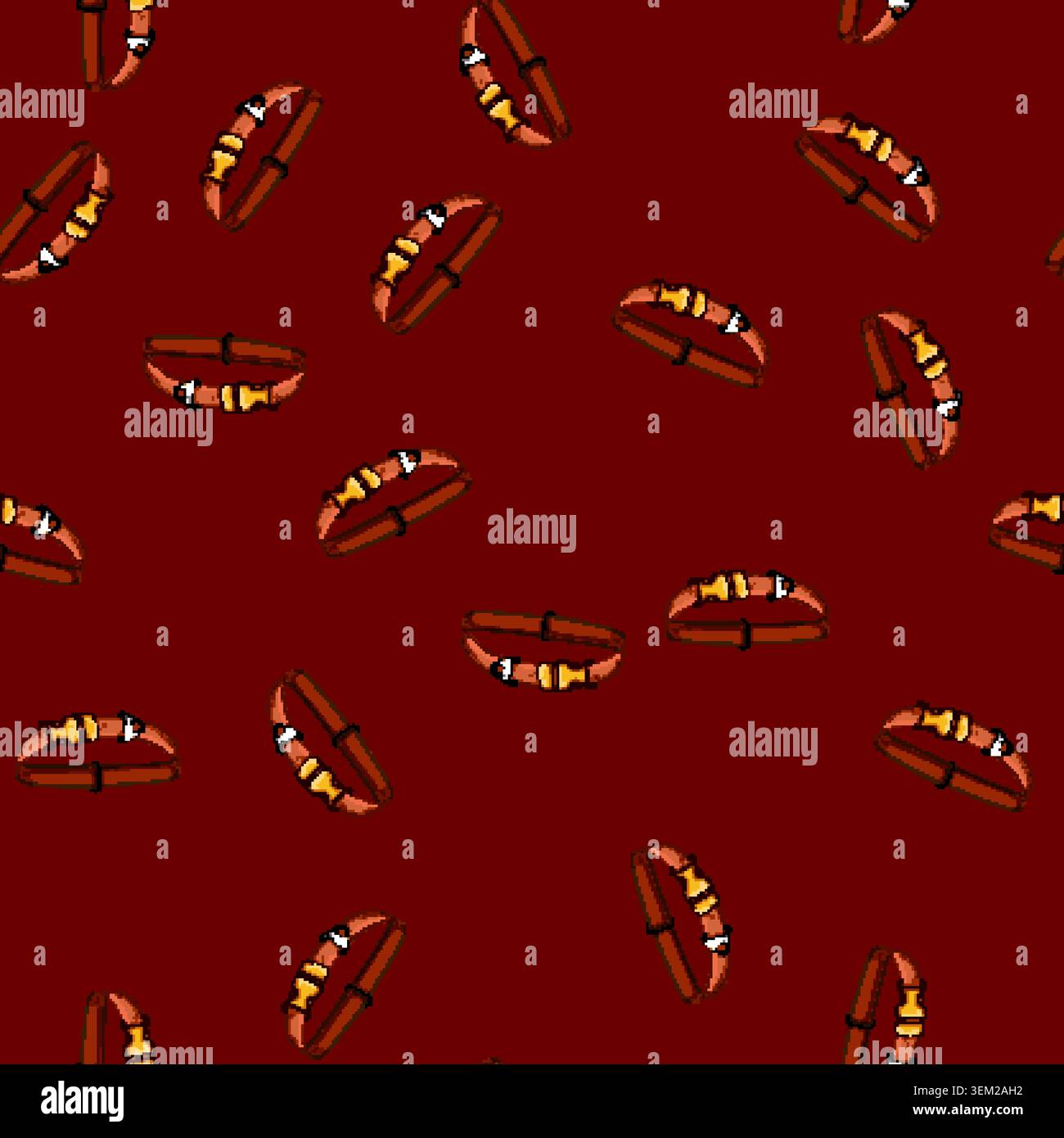 seamless pattern Dog collar with buckle and d ring on white background Stock Vector