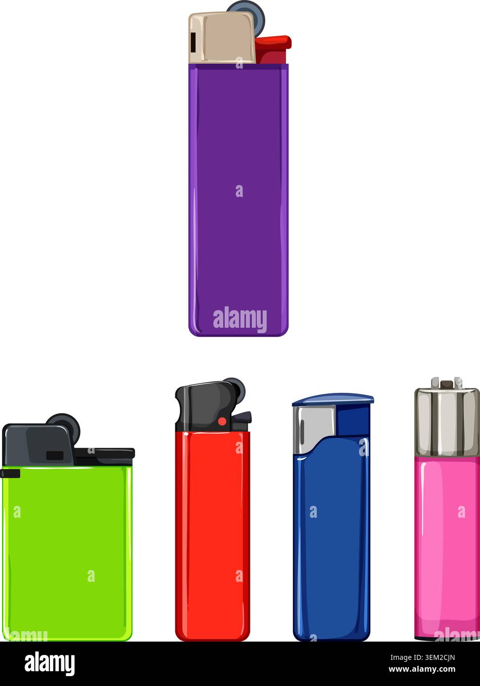 Colorful disposable lighters set on white background Stock Vector