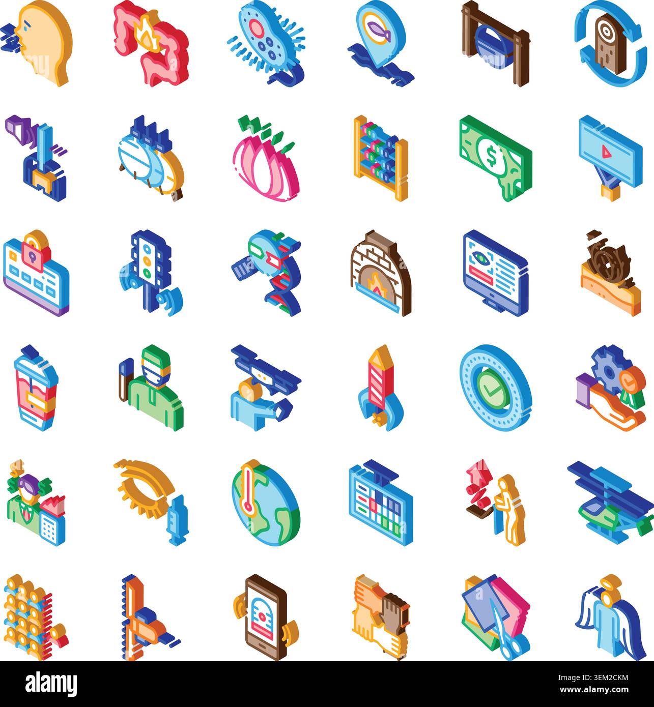 Isometric icons collection representing various modern concepts Stock Vector