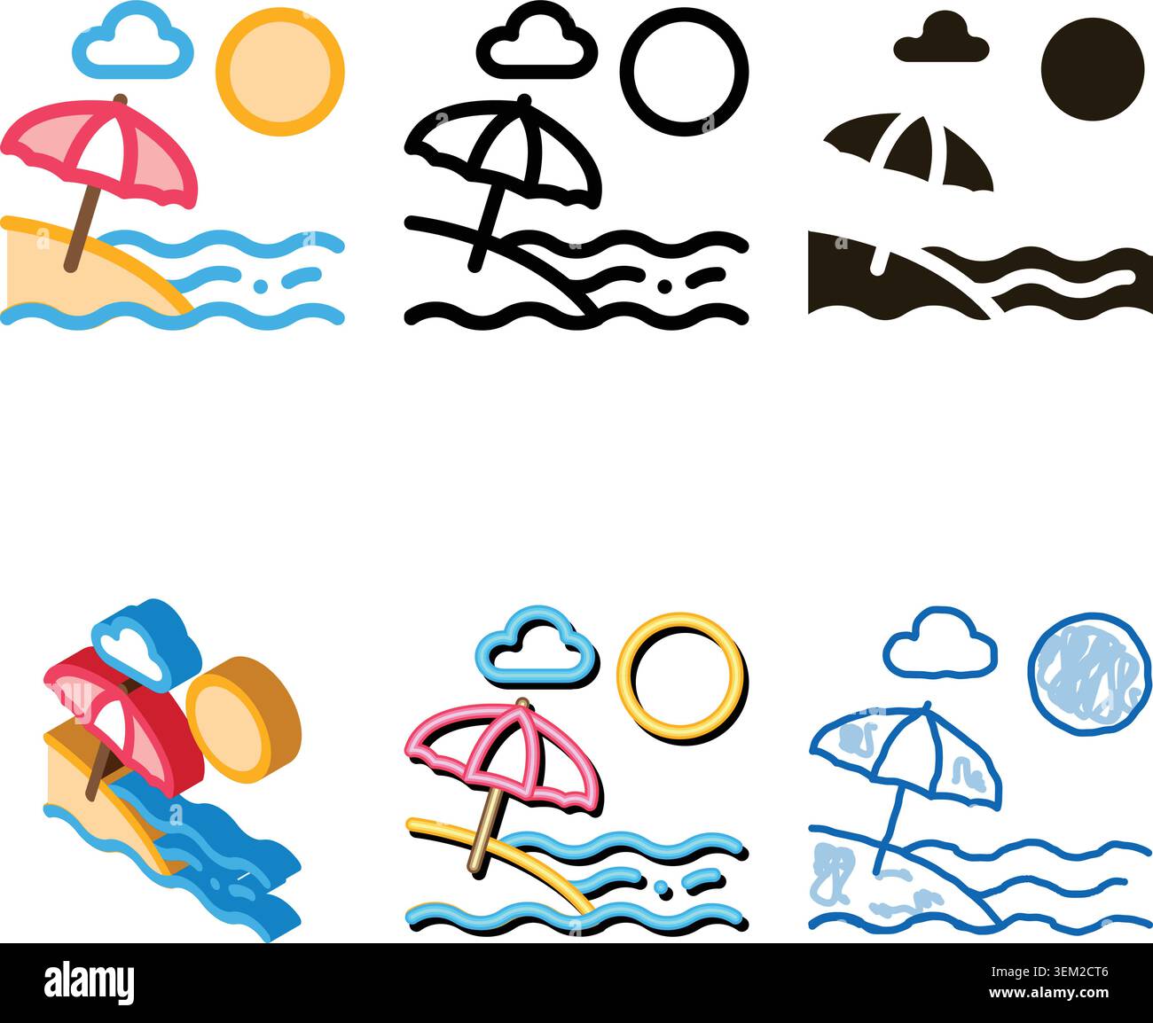 beach edition with umbrellas icon vector outline Stock Vector