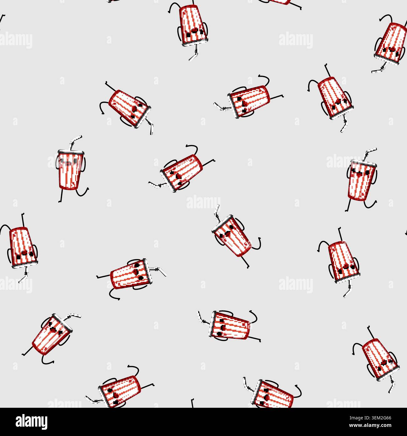 seamless pattern mascot soda cup character cartoon vector Stock Vector