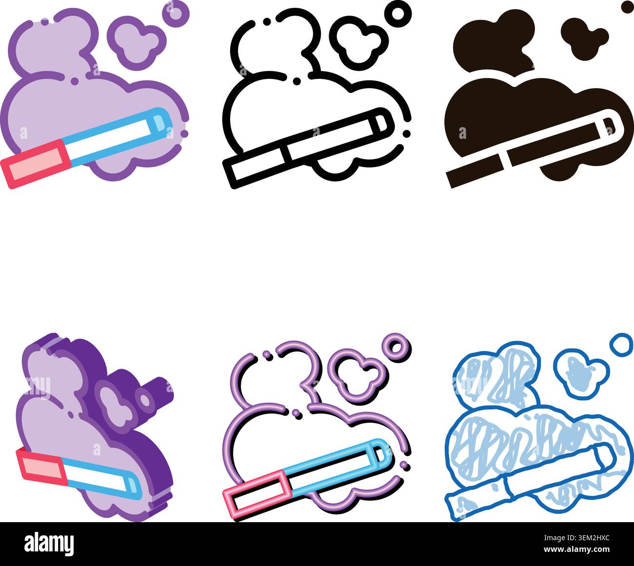 cigarette and smoke steam vector thin line icon diversity Stock Vector