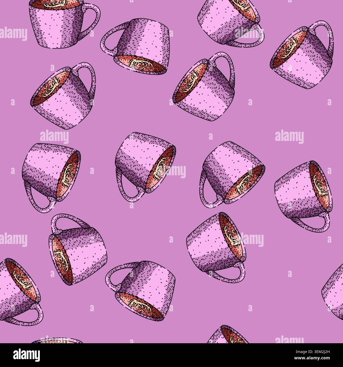 pattern ceramic coffee mug sketch hand drawn Stock Vector