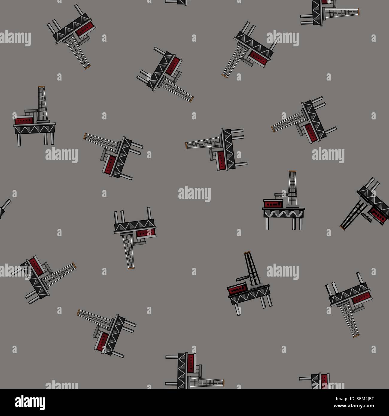 seamless pattern extraction oil rig cartoon vector Stock Vector