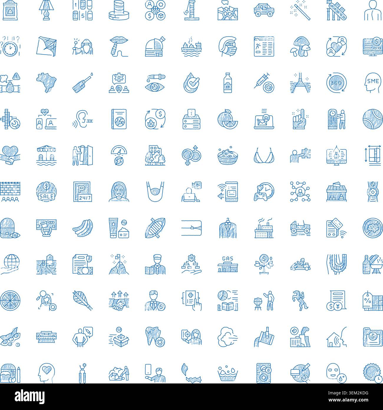 Hand drawing doodle blue icon collection Stock Vector