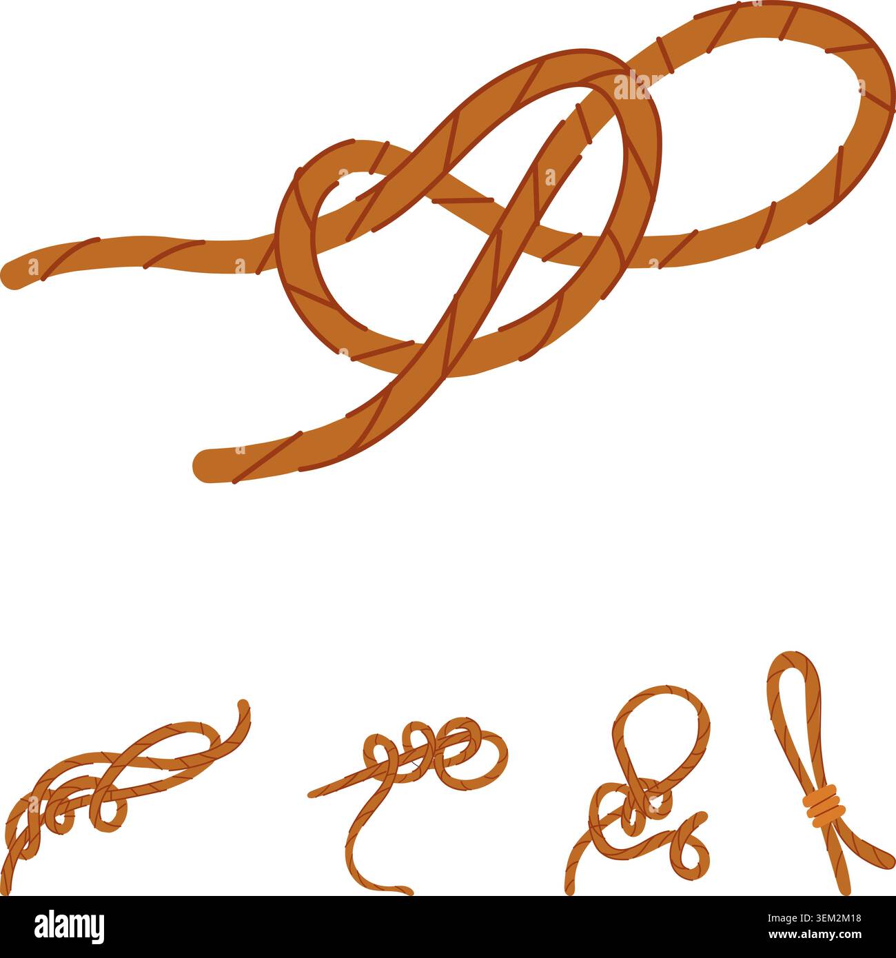 Brown rope knot illustrations securing connections Stock Vector