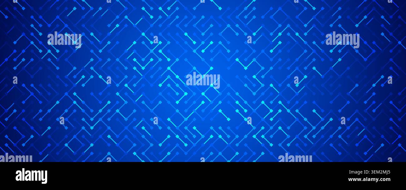 Blue glowing circuit board pattern background. Digital tech backdrop for computer chip, motherboard, processor or concept. Abstract navy neon electronic technology effect wallpaper. Vector Stock Vector