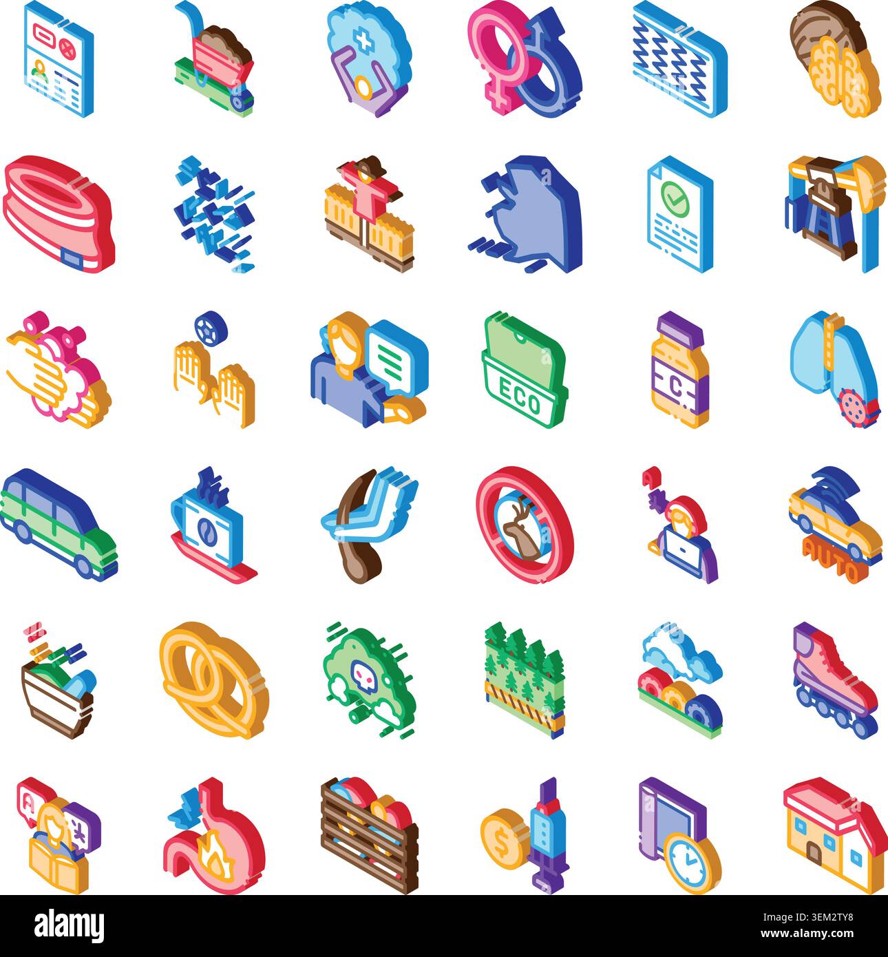 Isometric icon collection illustrating various modern concepts Stock Vector