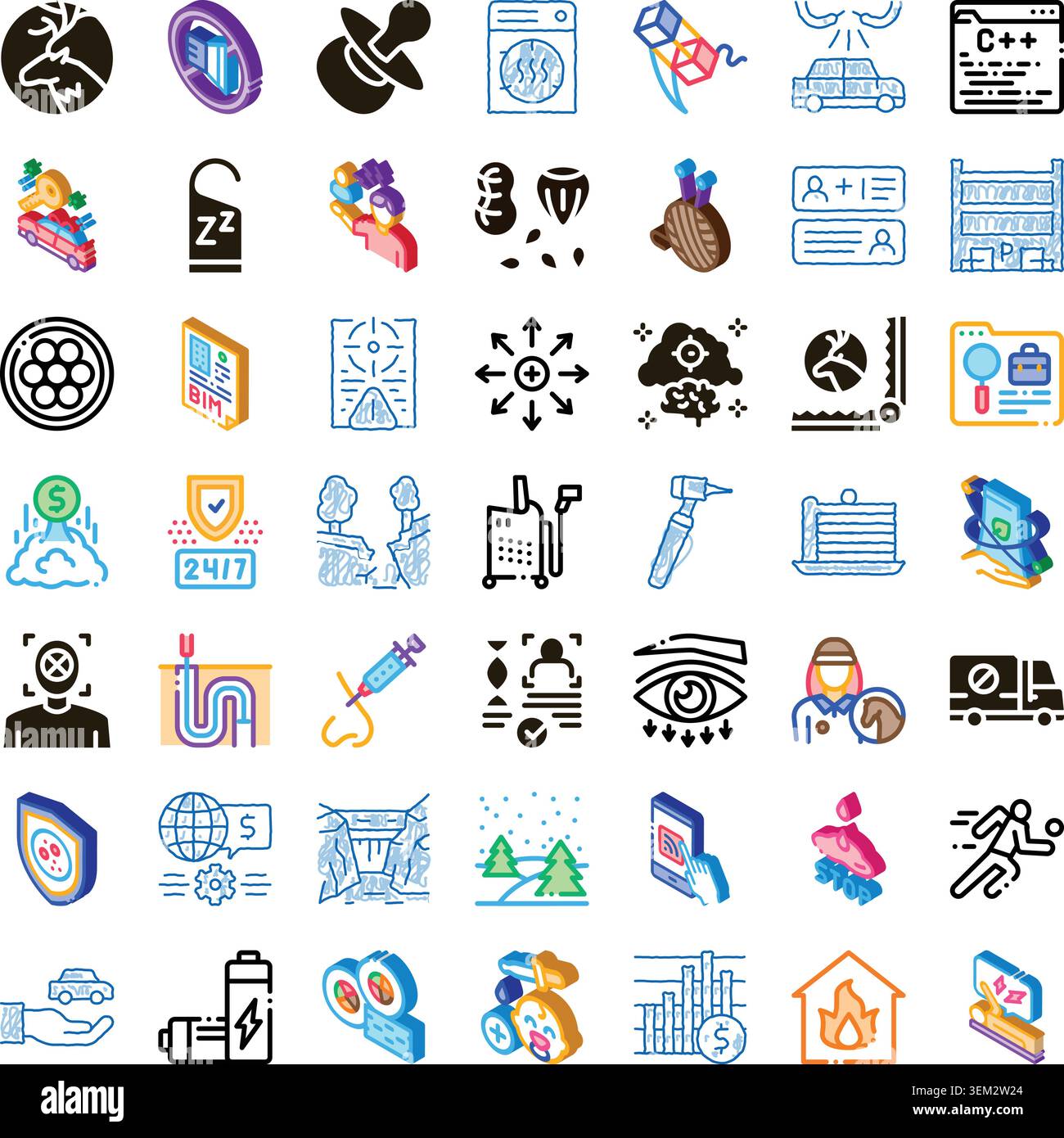 Diverse vector icon set illustrating various concepts and elements Stock Vector