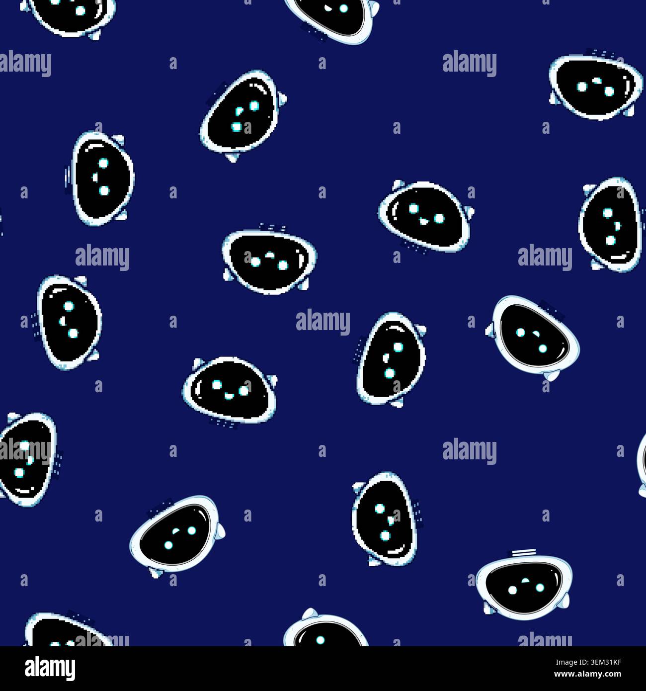 seamless pattern Cute friendly robot head representing artificial intelligence Stock Vector