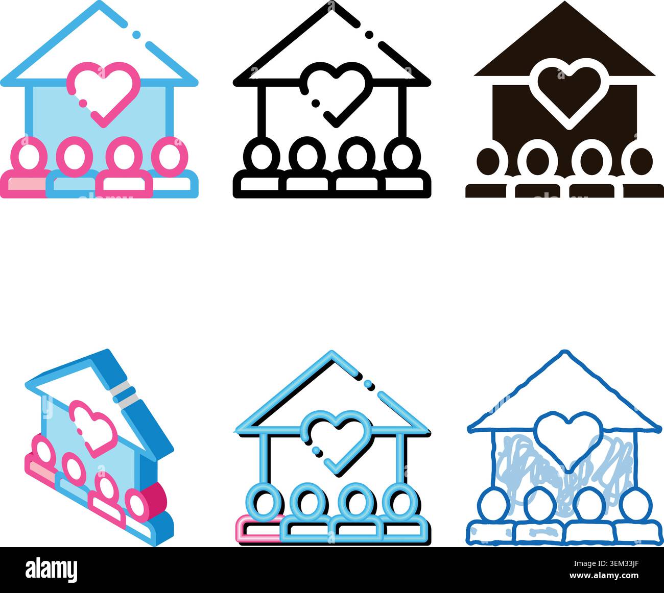 volunteers support pack house vector thin line icon Stock Vector