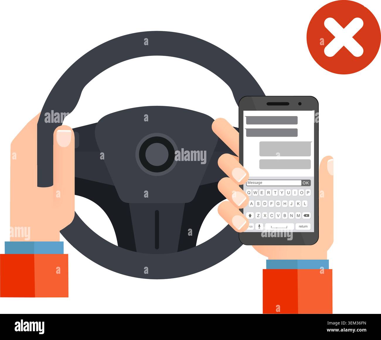 Dangerous distracted driving texting while behind wheel Stock Illustration Stock Vector