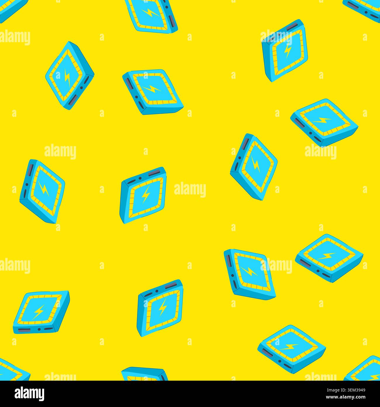 seamless pattern battery power bank wireless cartoon vector Stock Vector