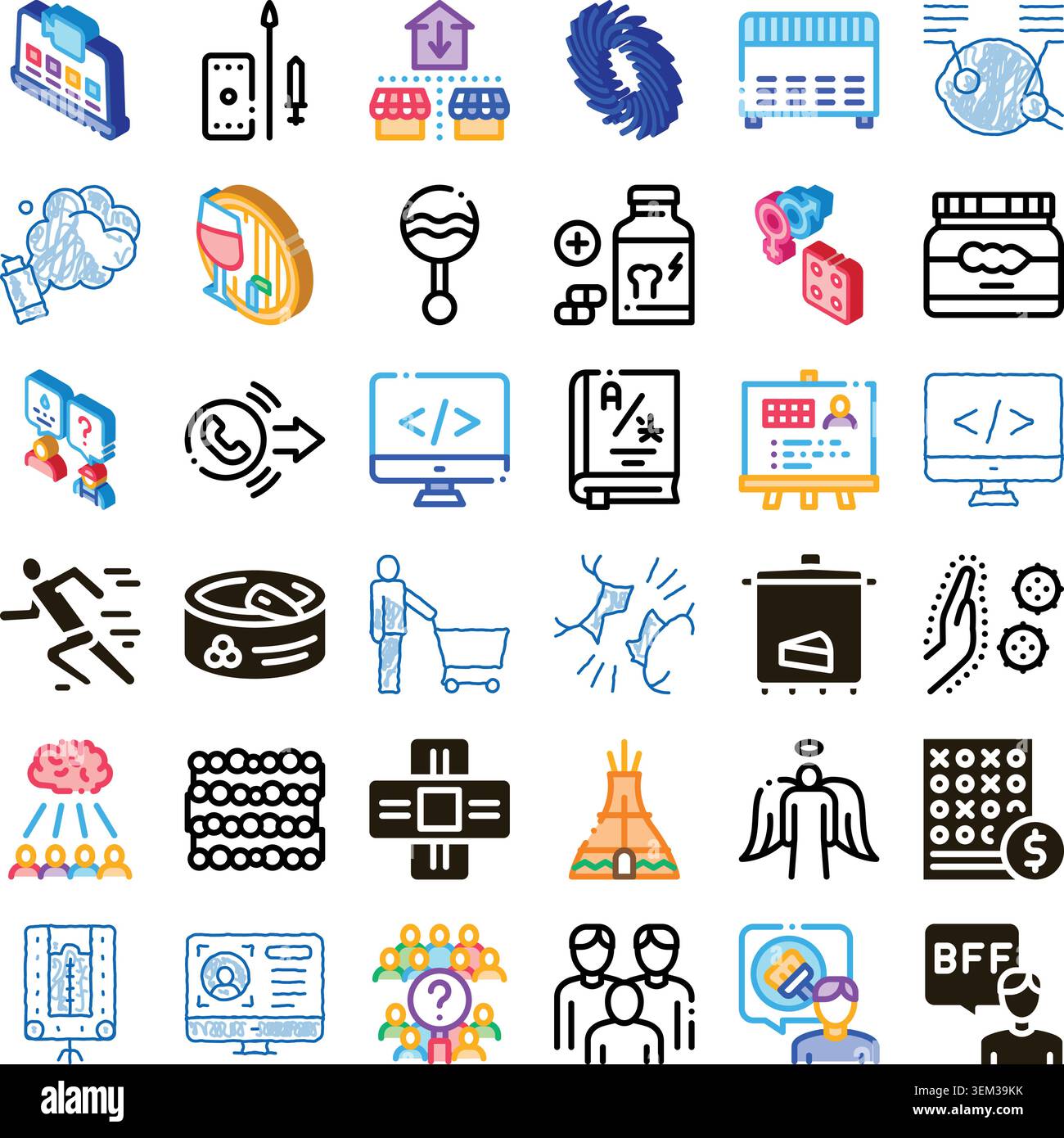 Diverse icon collection illustrating modern life concepts Stock Vector