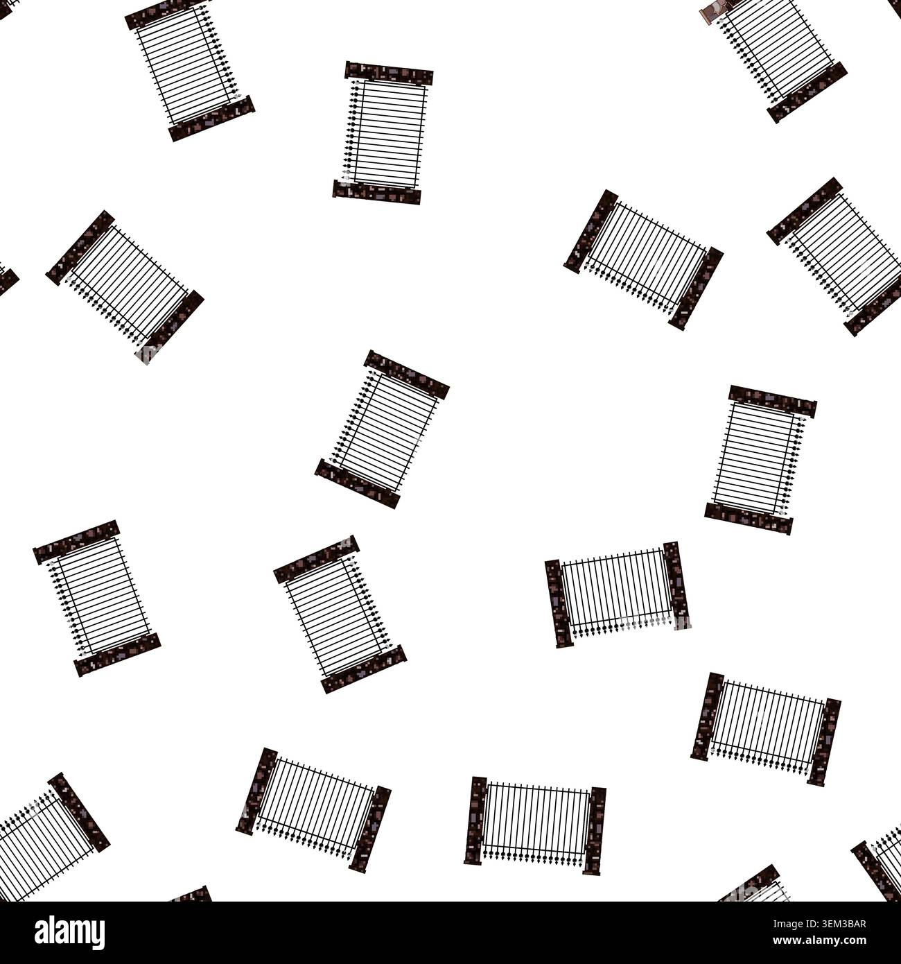 pattern Iron gate with stone pillars providing security Stock Vector