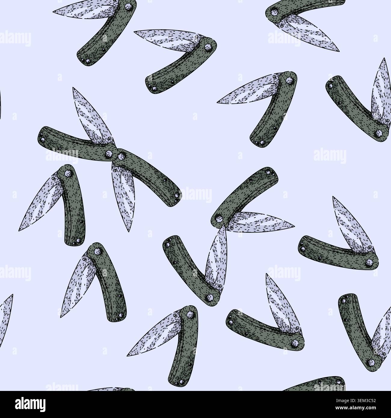 pattern edc pocket knife sketch hand drawn Stock Vector