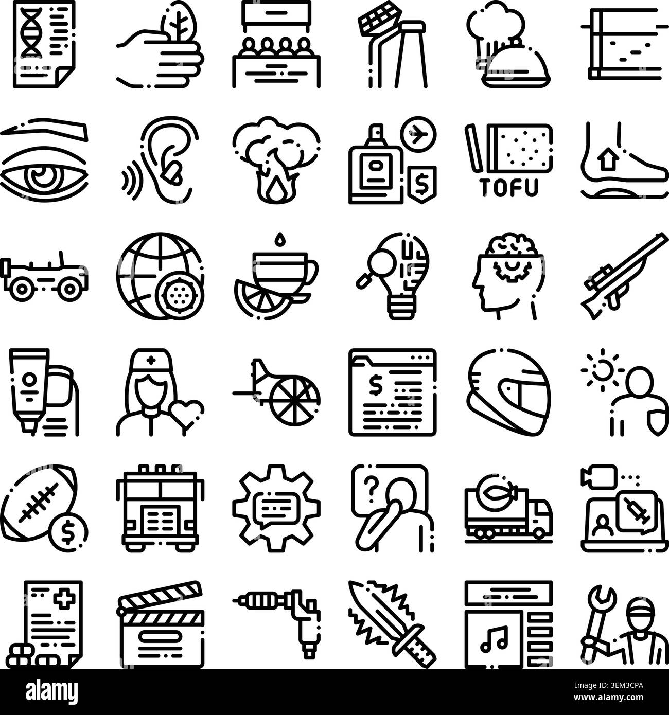 Diverse set of line icons illustrating various concepts Stock Vector