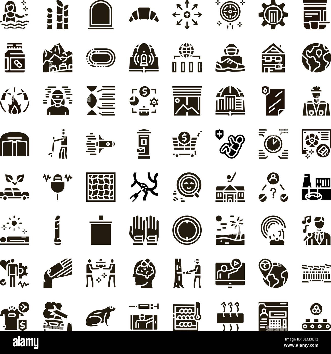 Various black glyph pictograms representing different concepts Stock Vector