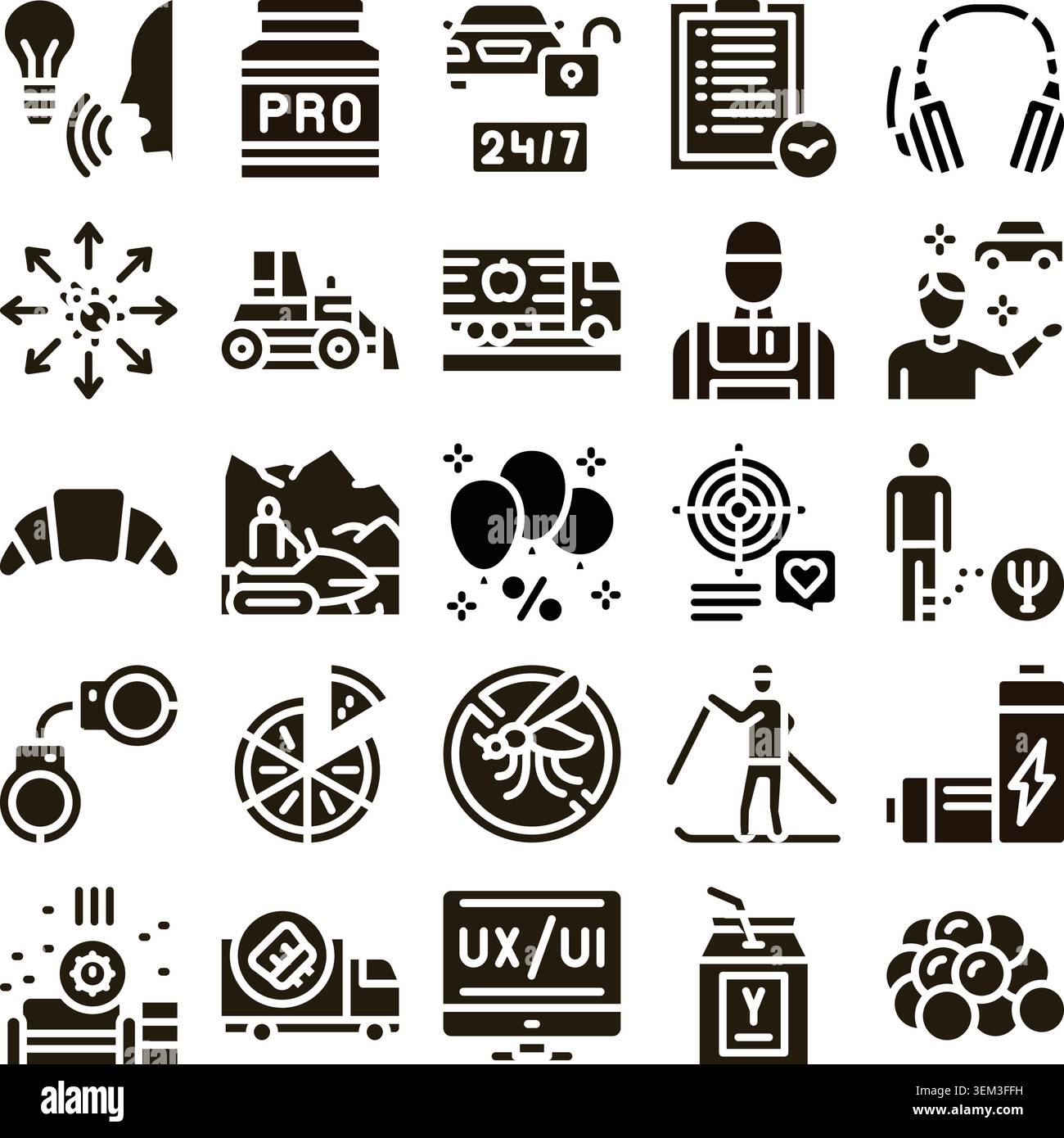 Diverse lifestyle and business glyph icons set Stock Vector