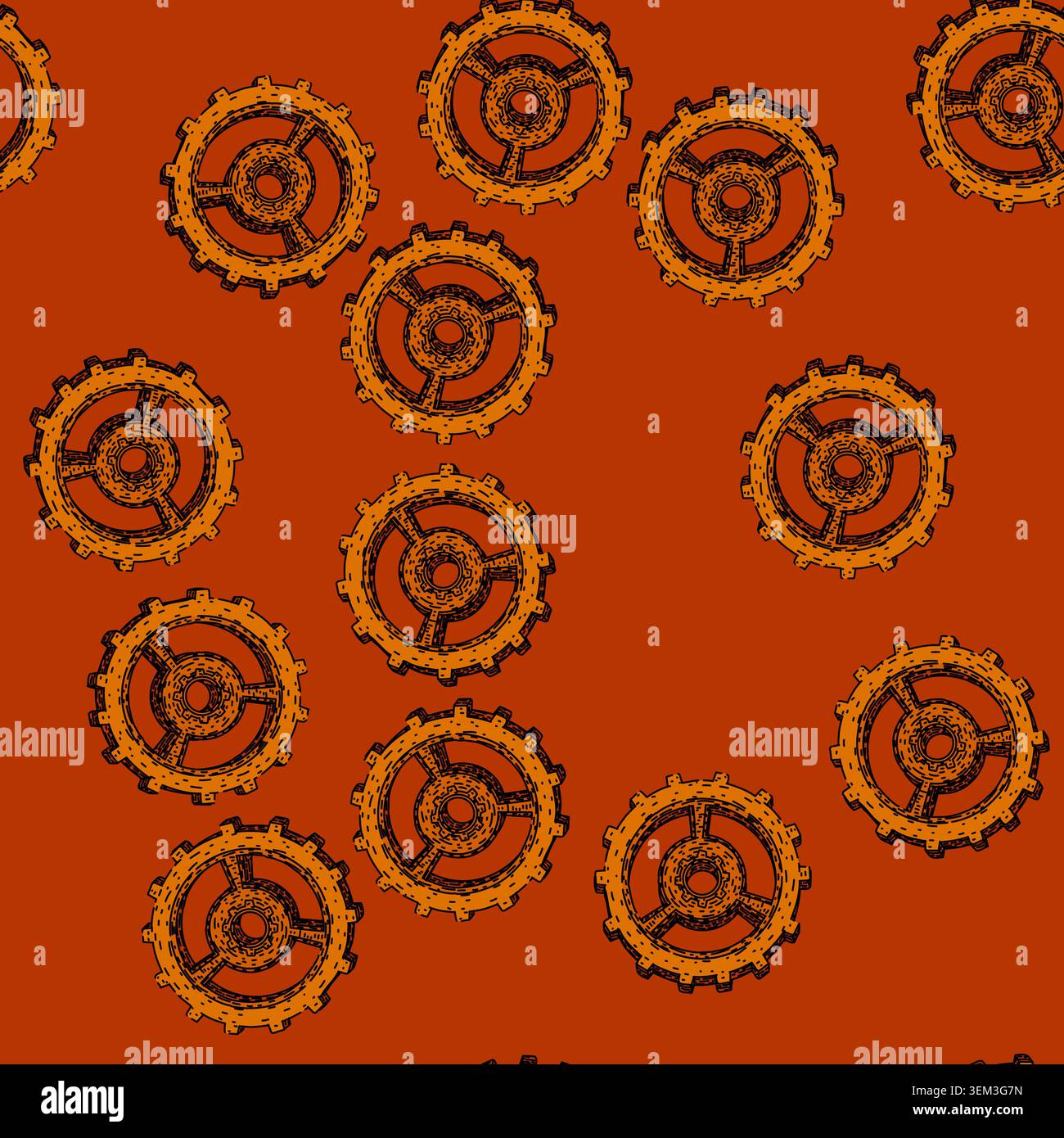 pattern steam gears steampunk sketch hand drawn Stock Vector