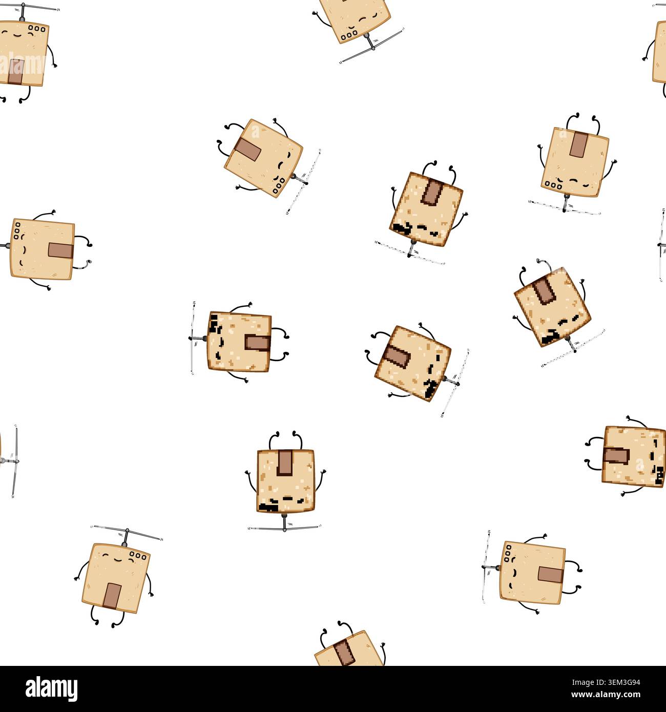 pattern funny cardboard box character cartoon vector Stock Vector
