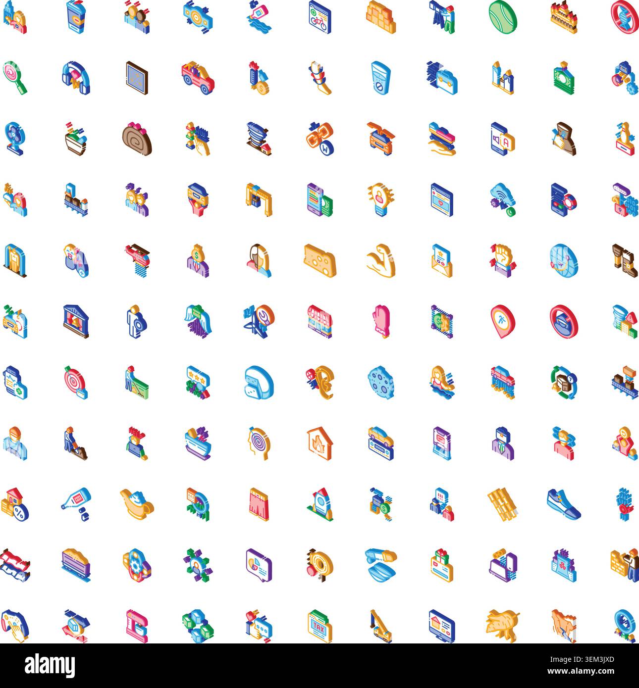 Isometric icons collection representing diverse business concepts Stock Vector