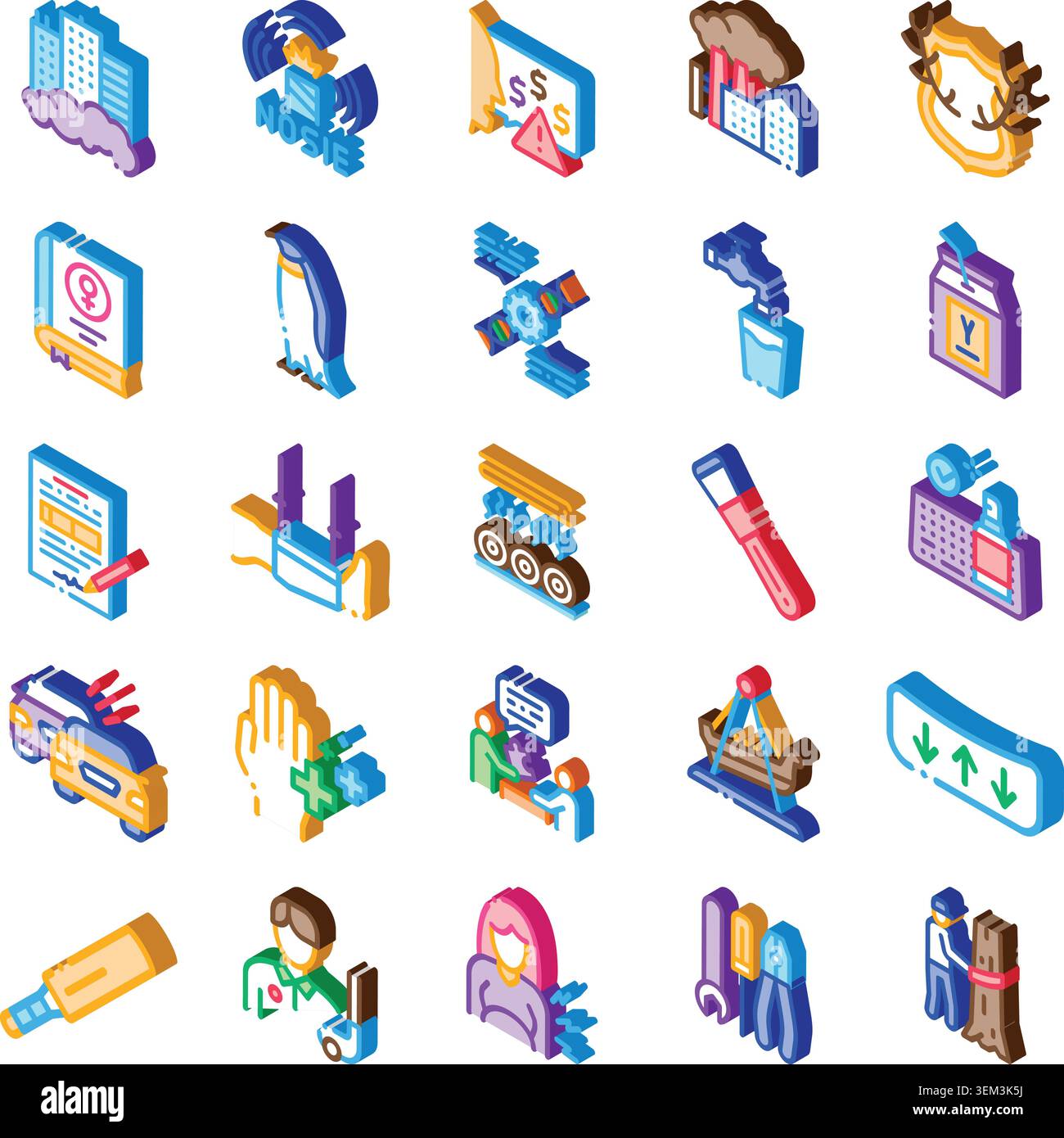Collection of isometric icons illustrating various concepts Stock Vector
